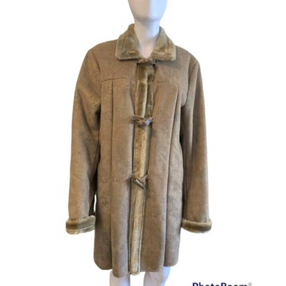 Dennis Basso Women's Size Large Coat Tan Patterned Hook and Loop Closure NWOT
